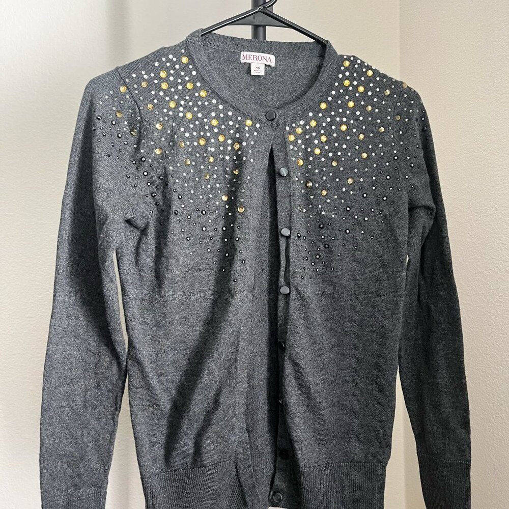 Bejeweled Gray Merona Cardigan, XS